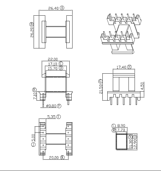 EF25加厚骨架磁芯配套卧式5+5针排距=20mm电木材质变压器材料