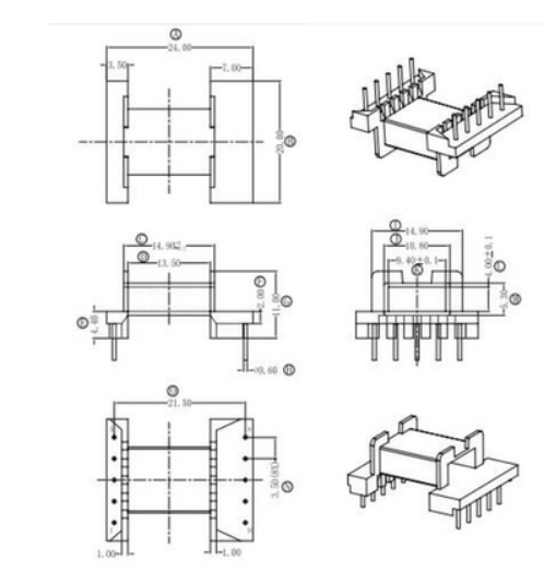 EFD20 EFD21高频变压器骨架磁芯安规卧式5+5针排距21.5mm