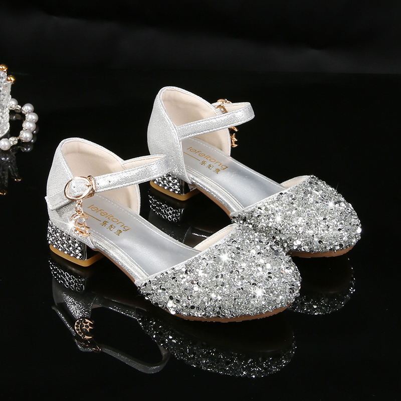 女童高跟鞋配礼服水晶公主鞋皮鞋