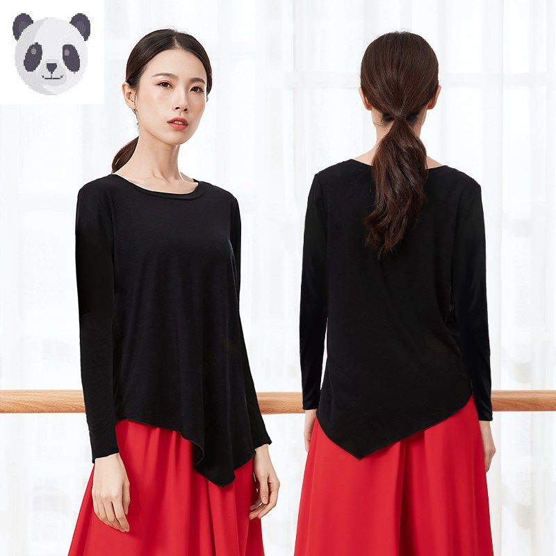 不规则宽松现代舞上衣女舞蹈练功服黑色古典民族舞跳舞形体服装衣