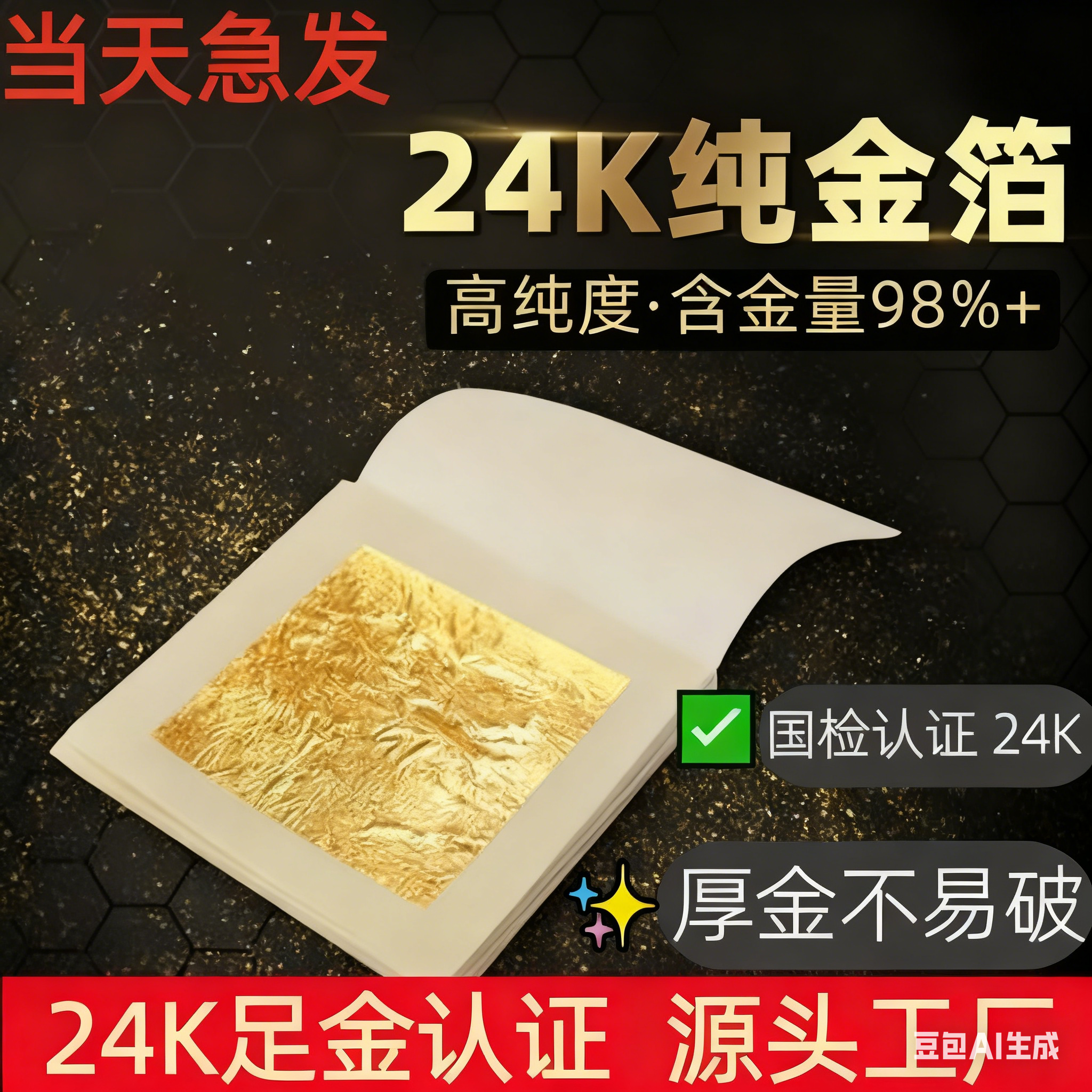 24K真金箔纸佛像工艺品绘画装饰贴金缮修复黄金焕肤纯金泊片金铂