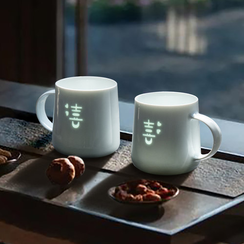 原木河陶瓷双喜字结婚礼品