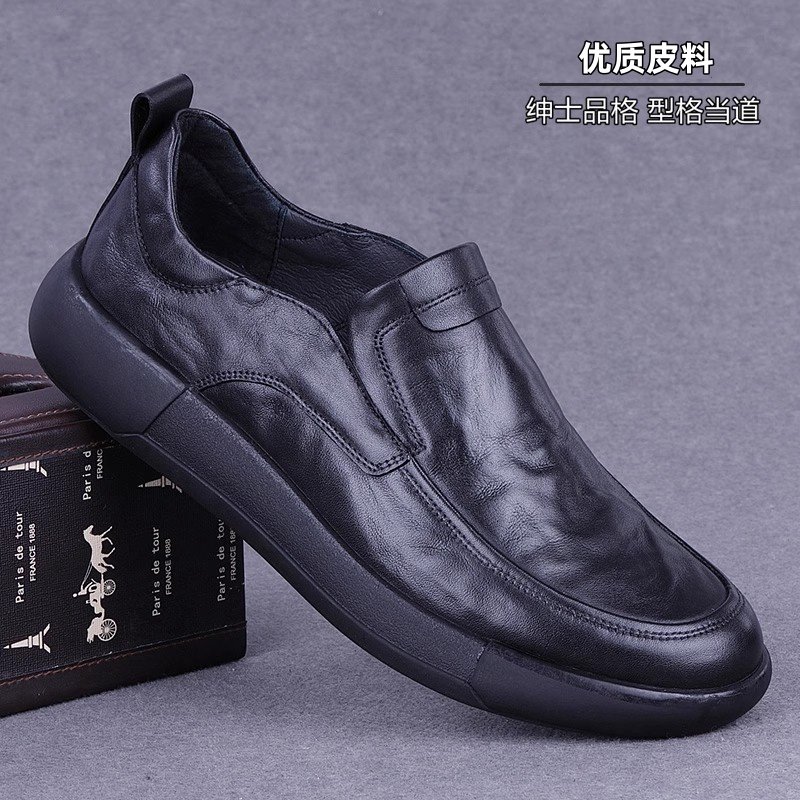 男鞋秋季透气2026新款一脚蹬乐福鞋英伦商务男士休闲皮鞋结婚真皮