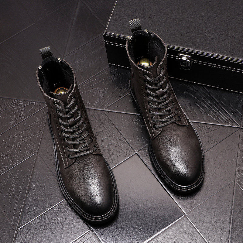 马丁靴男款高帮冬季加绒保暖棉鞋增高皮靴英伦风中帮男士工装靴子