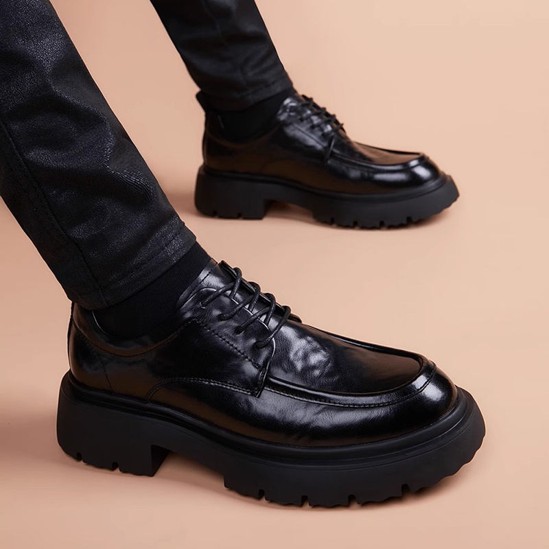 男鞋春季透气2025新款脚宽增高英伦商务正装男士休闲大头皮鞋结婚