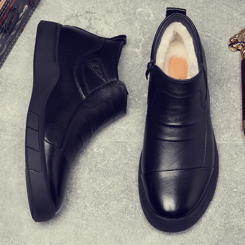 男鞋冬季加绒保暖棉鞋2025新款切尔西马丁靴高筒男士休闲 皮鞋真