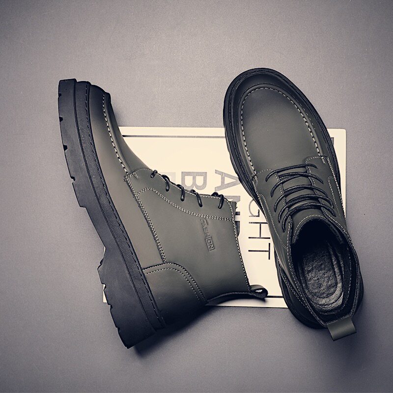 马丁靴男款高帮冬季加绒保暖棉鞋2025新款英伦风中帮工装靴子真皮