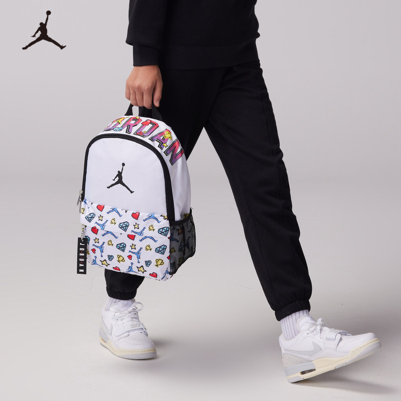 jordan乔丹迷你经典时尚满印花飞人图案 双肩包拼色小号书包图片
