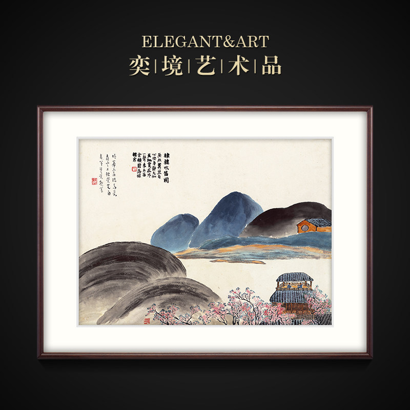 国画新中式装饰画餐厅画玄关卧室挂画风景壁画 齐白石 棣楼吹笛图