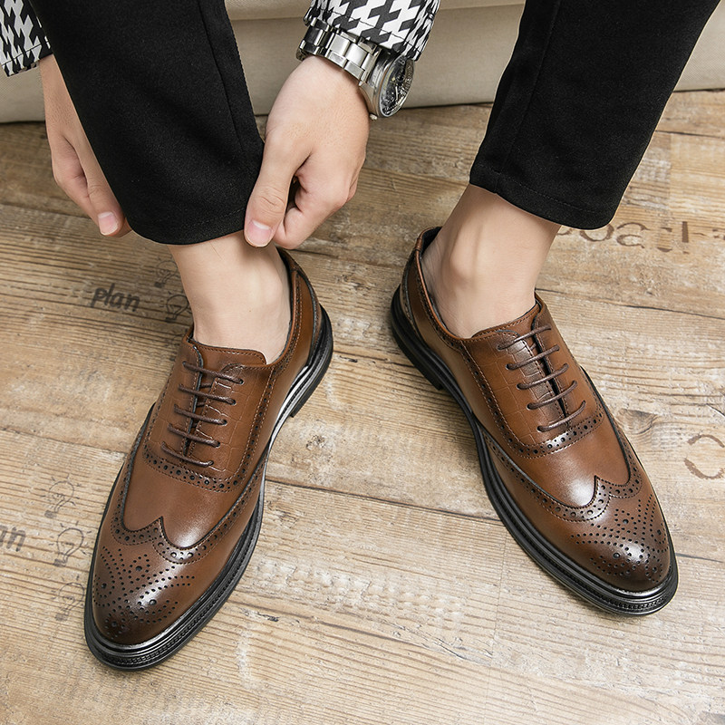GENUINE LEATHER BROGUE MENS SHOES BRITISH DERBY SHOES INCREASE HEIGHT GROOM WEDDING BUSINESS FORMAL WEAR CASUAL LEATHER SHOES MENS WINTER