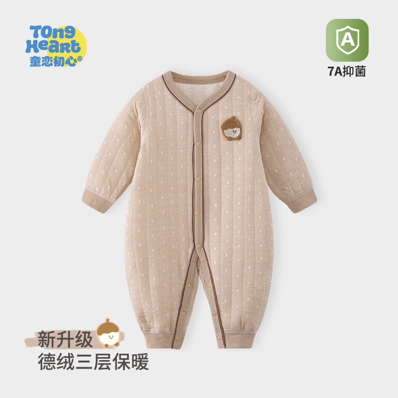 婴儿连体衣保暖夹棉秋冬德绒