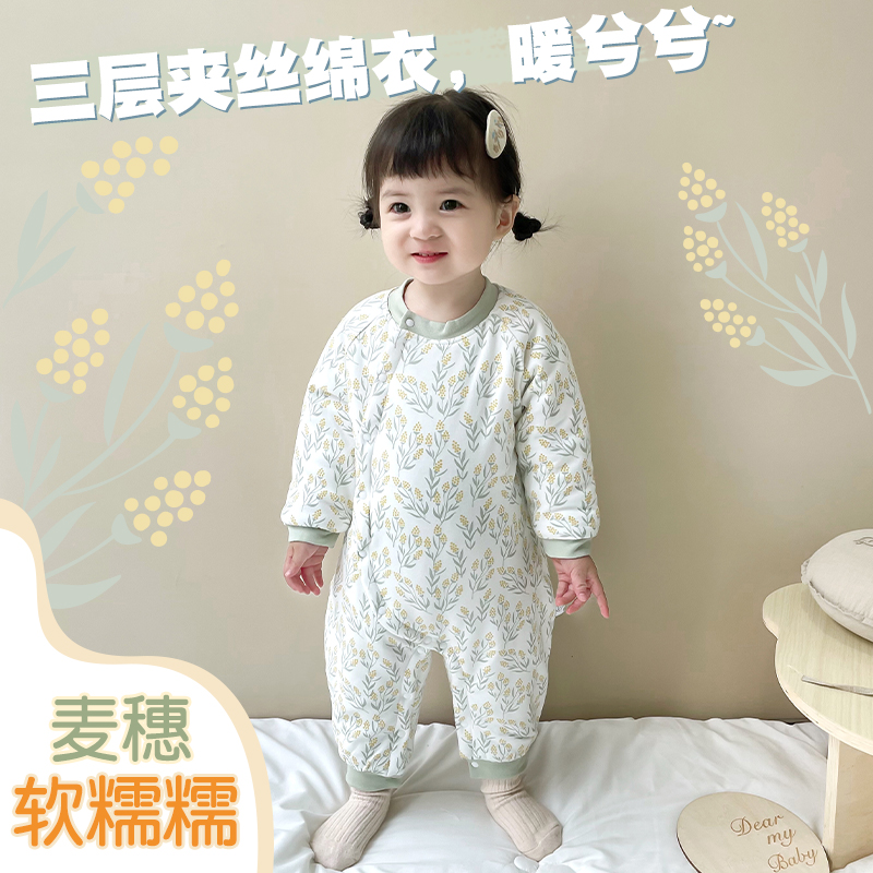 宝宝棉服秋冬款新生婴儿衣服夹棉连体衣保暖棉衣男女加厚棉袄冬装