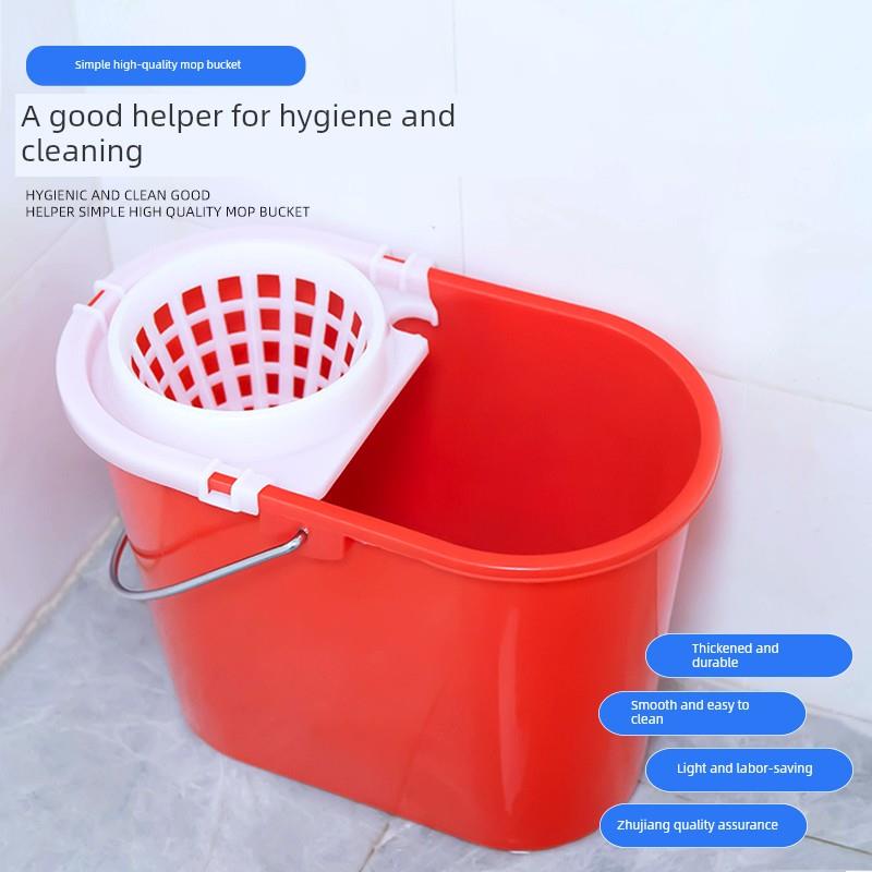 加厚耐用塑料珠江牌红色拖把桶，高效家用老牌简单省力清洁桶