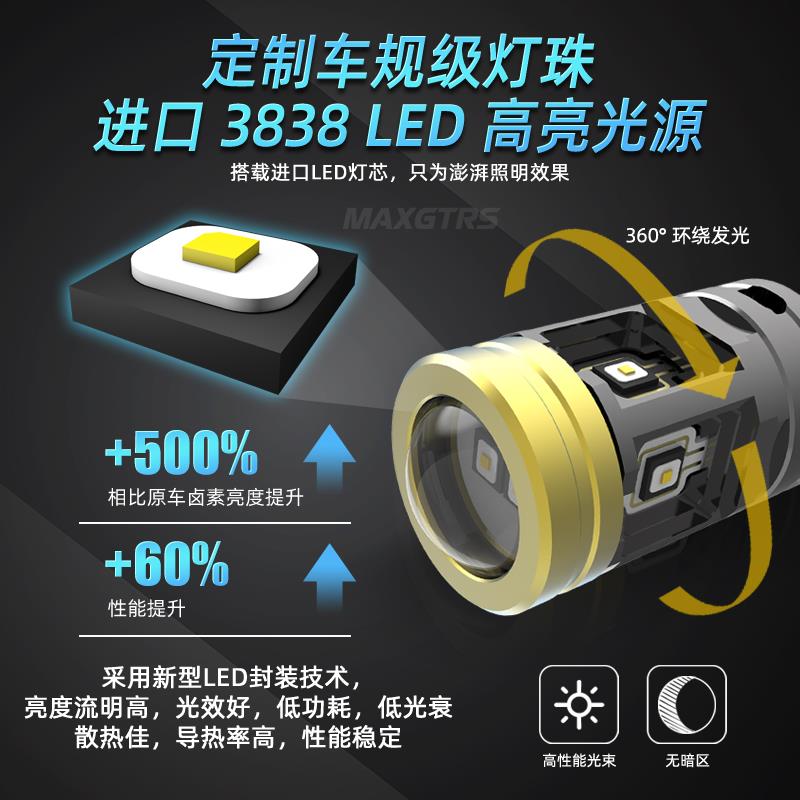 12V刹车灯超高亮汽车LED灯泡透镜聚光7443 1157高低脚双丝改装
