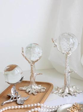 银色轻奢创意水晶球展示架底座金属电镀支架球托架放置架陈列底座