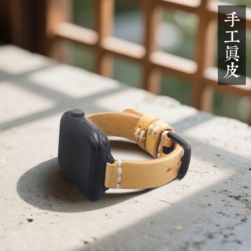 中式复古手工植鞣皮适用苹果手表表带真皮女applewatchs10腕带
