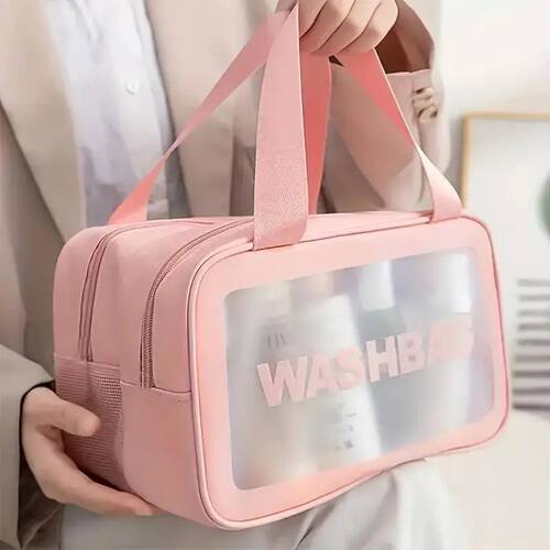 Dry-wet separation double transparent PU makeup bag portable