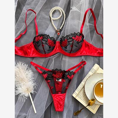 Sexy mesh embroidered see-through underwear set性感网纱刺绣