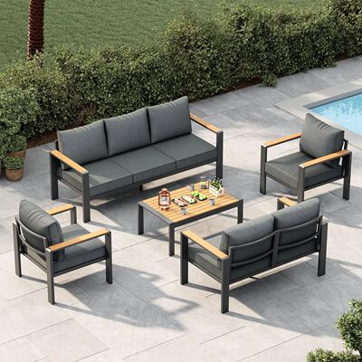 7 Seat Aluminum Patio Furniture Set, Outdoor Sectional Sofa