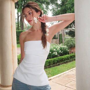 Sleeveless backless strapless top纯色时尚无袖露背抹胸上衣女
