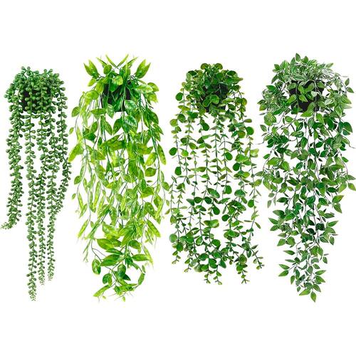 Artificial Hanging Plants Fake Potted Greenery Faux Eucalypt