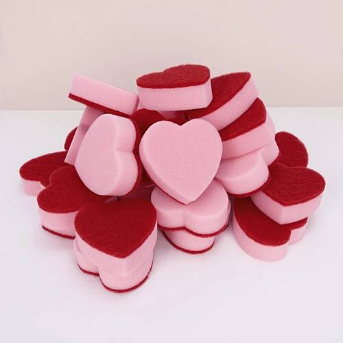 3/6/12pcs Heart-Shaped Cleaning Sponges, Cute Durable Scrub