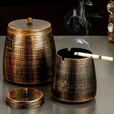 Windproof Metal Ashtray with Lid - Odorless, Smokeless Desig