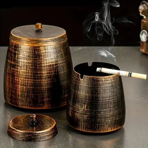 Windproof Metal Ashtray with Lid - Odorless, Smokeless Desig