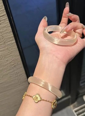 非金属仿水晶手镯 香槟金玉手镯高冰透高级感猫眼玉镯气质镯子女