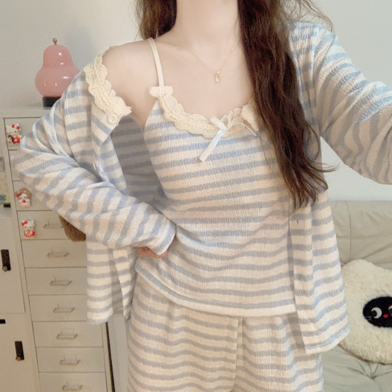 【带胸垫】长袖睡衣女款春秋季亲睡衣/家居服套装