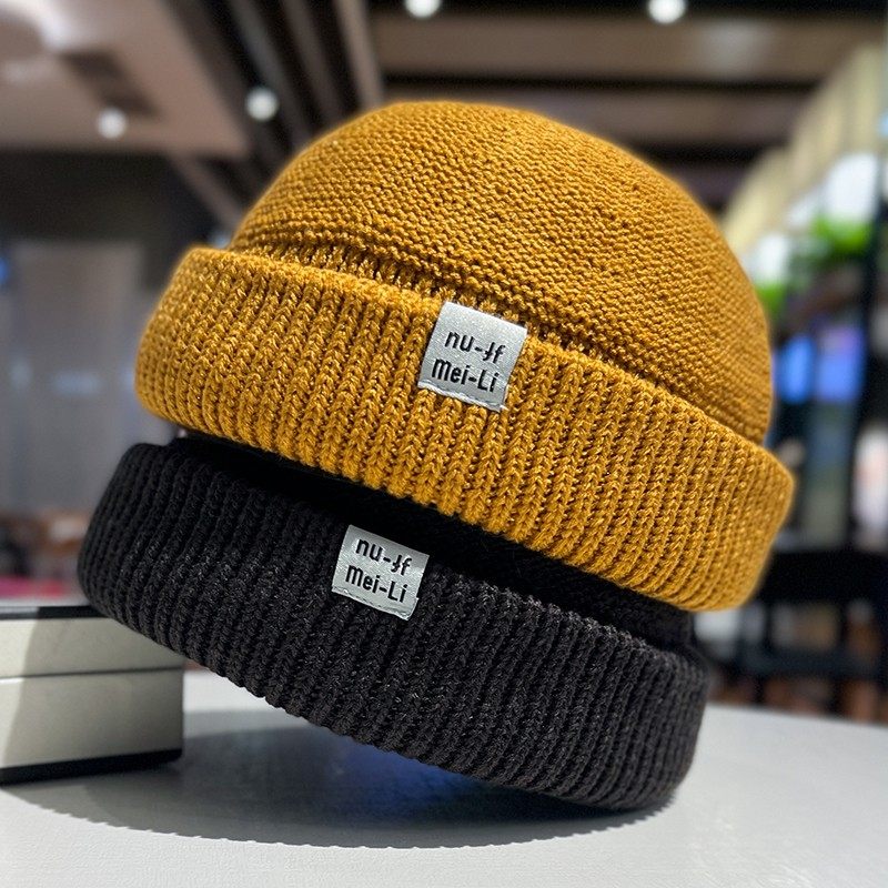 秋冬季针织帽男女百搭潮牌韩版贴标毛线帽瓜皮冷帽街头嘻哈雅痞帽