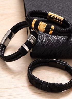 A men's punk bracelet woven with leather ropes欧美男潮流手链