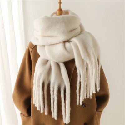 Mohair Scarf Solid Color Versatile Winter Warm Extended Scar