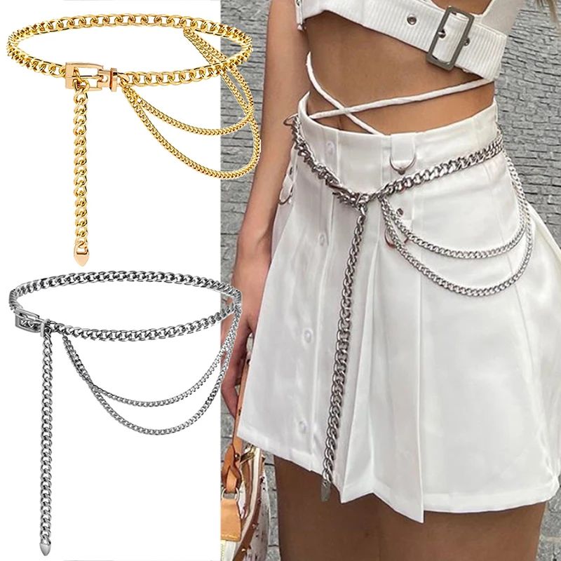 Multi Layer Metal Chain Belts Women Waistbands Long Tassel W