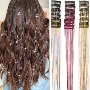 12Pcs Clip In Hair Tinsel Kit 20 inch Glitter Hair Extension