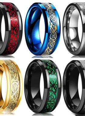 Fashion 8mm Red Beveled Edge Stainless Steel Celtic Dragon R
