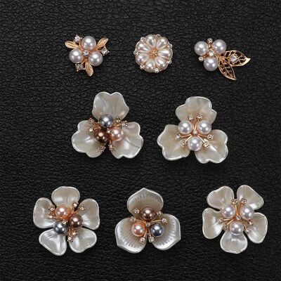 10PCS Pearl Flower Rhinestone Buttons Sparkling Crystal Hair