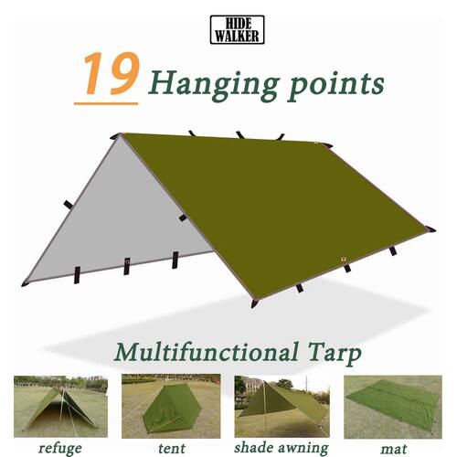 Waterproof Tent Tarp 19 Hang Points Survival Tent Outdoor Ca