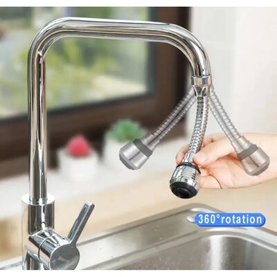 1pc Rotable Foaming Faucet Extender, Stainless Steel Elastic