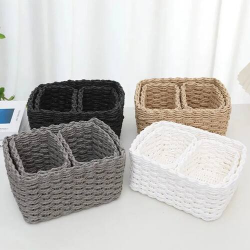 3pcs Handmade Storage Baskets Woven with Straw for Organizin