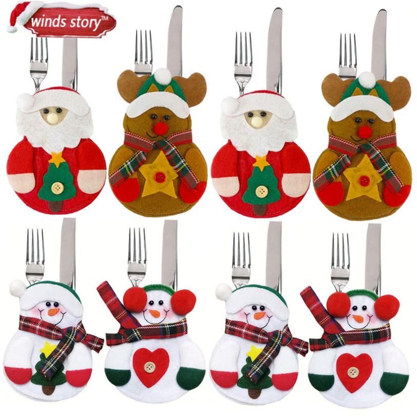 8pcs Christmas Decorations Snowman Kitchen Tableware Holder