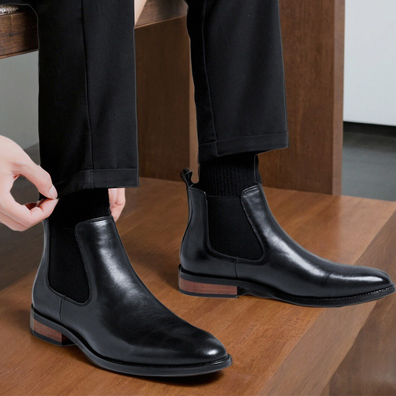 Black Leather Chelsea Boots for Men Business Ankle Boots皮鞋