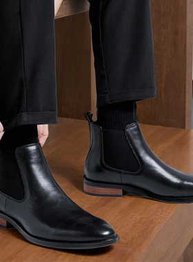 Black Leather Chelsea Boots for Men Business Ankle Boots皮鞋