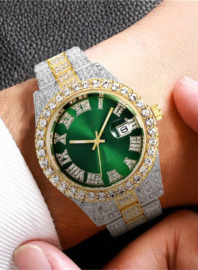Diamond-studded men's watch Hip Hop watch日历嘻哈手表满钻表