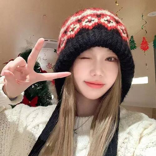 Striped Spliced Knitted Brimless Hat Ethnic Retro Style Wool