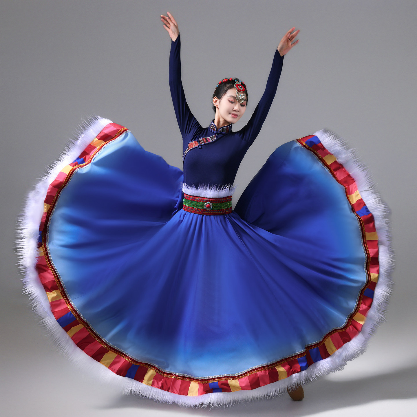 藏族舞蹈演出服装女艺考练习服饰民族大摆裙长款藏族广场舞蹈比赛