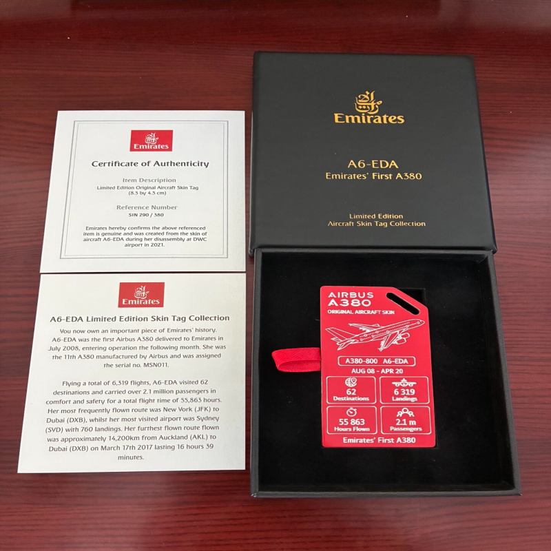 Aviationtag 阿联酋航空Emirates退役飞机蒙皮A380 A6-EDA 红色图片