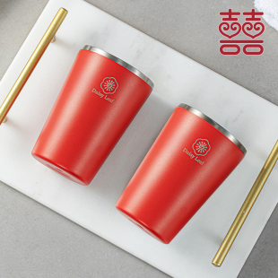 牙杯结婚一对洗漱杯子轻奢高档陪嫁漱口杯情侣结婚漱口杯喜事红色