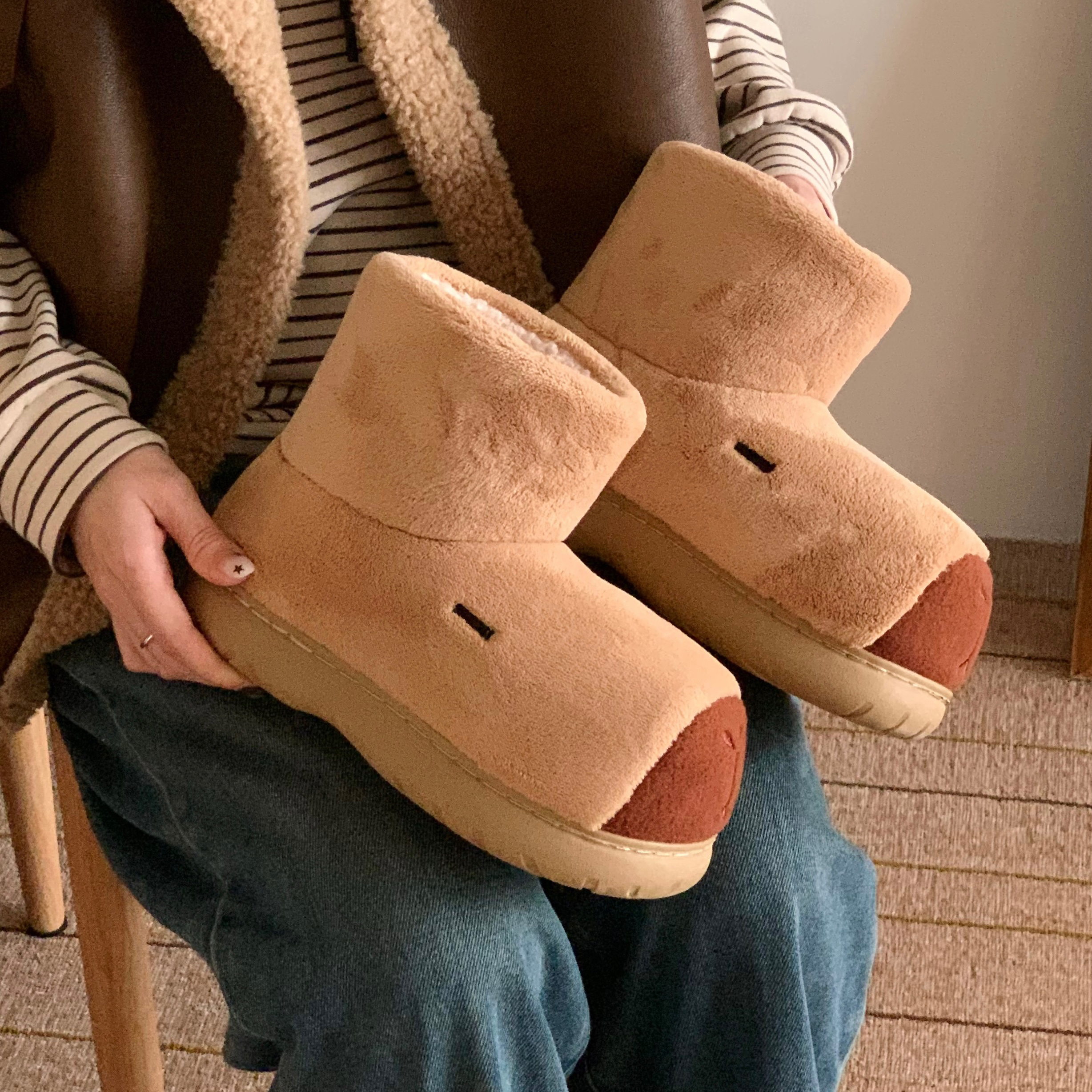 卡皮巴拉可爱户外穿厚底雪地靴