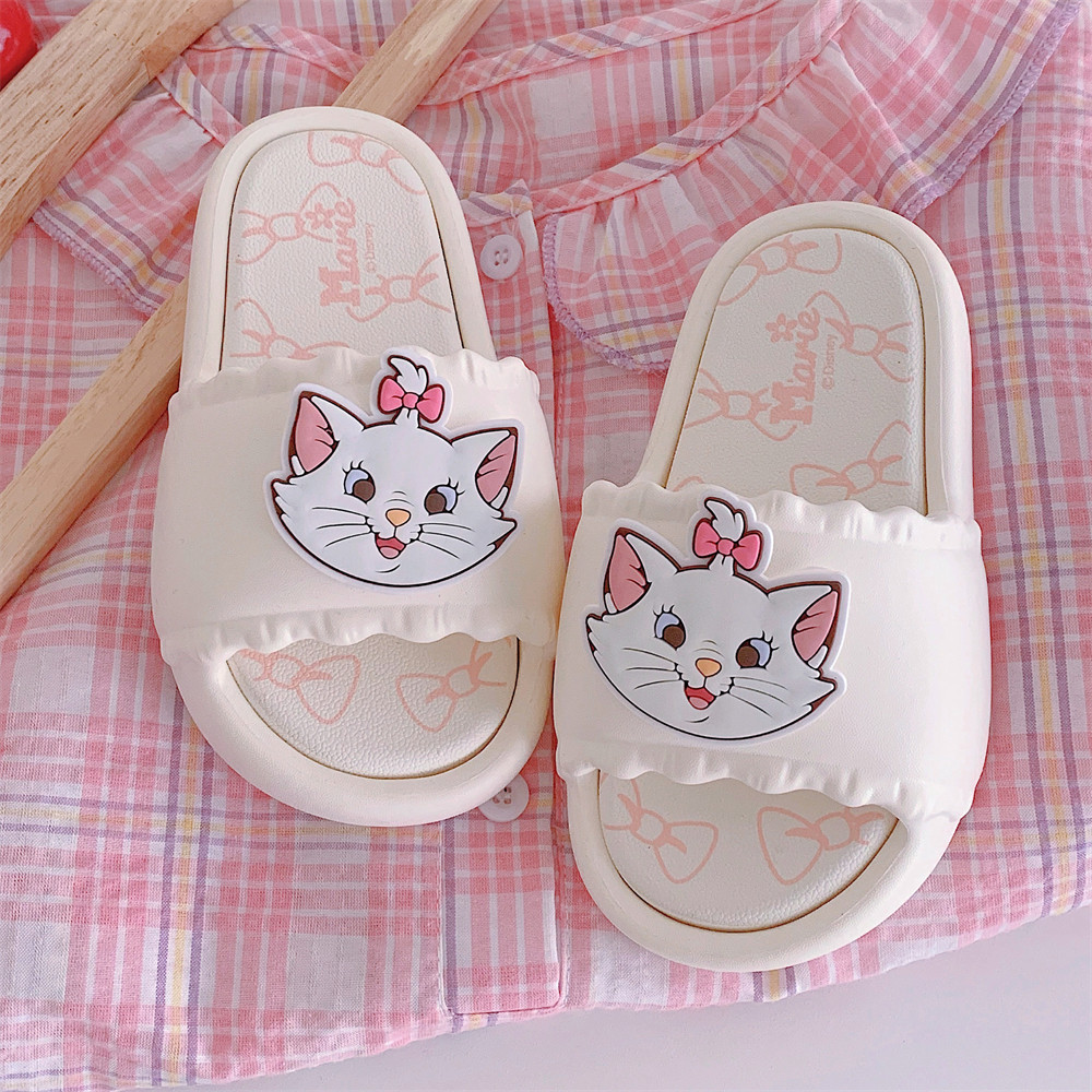 夏季新款迪士尼正版联名可爱玛丽猫一字拖女童浴室防滑亲子凉拖鞋